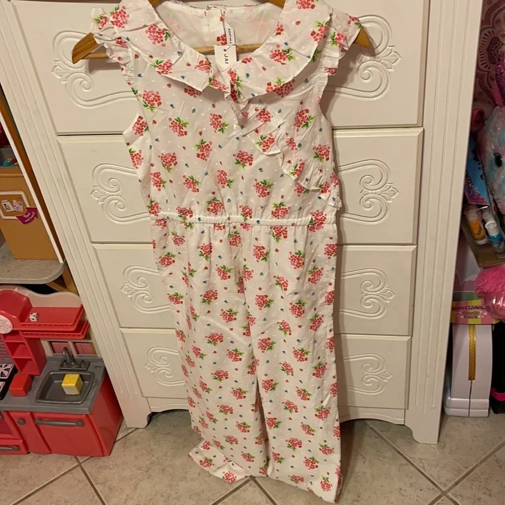 🌸Janie and jack girls one piece romper/jumpsuits Swiss dot floral size 12NWT..